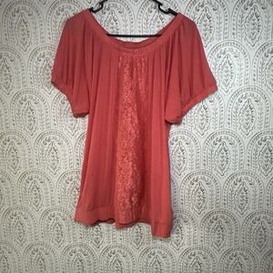 Lane Bryant Womens‎ Blouse 14/16 1x Coral On Or Off Shoulder Lace Soft